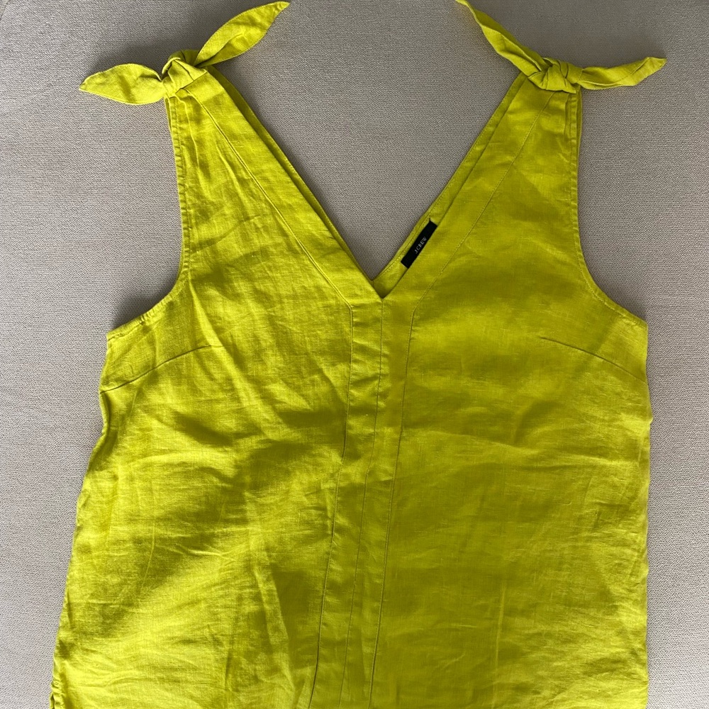Chartreuse tie v neck blouse in linen